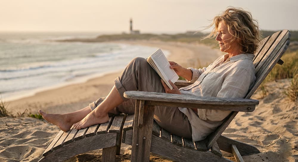 A retiree walking on the beach — Go-Go years